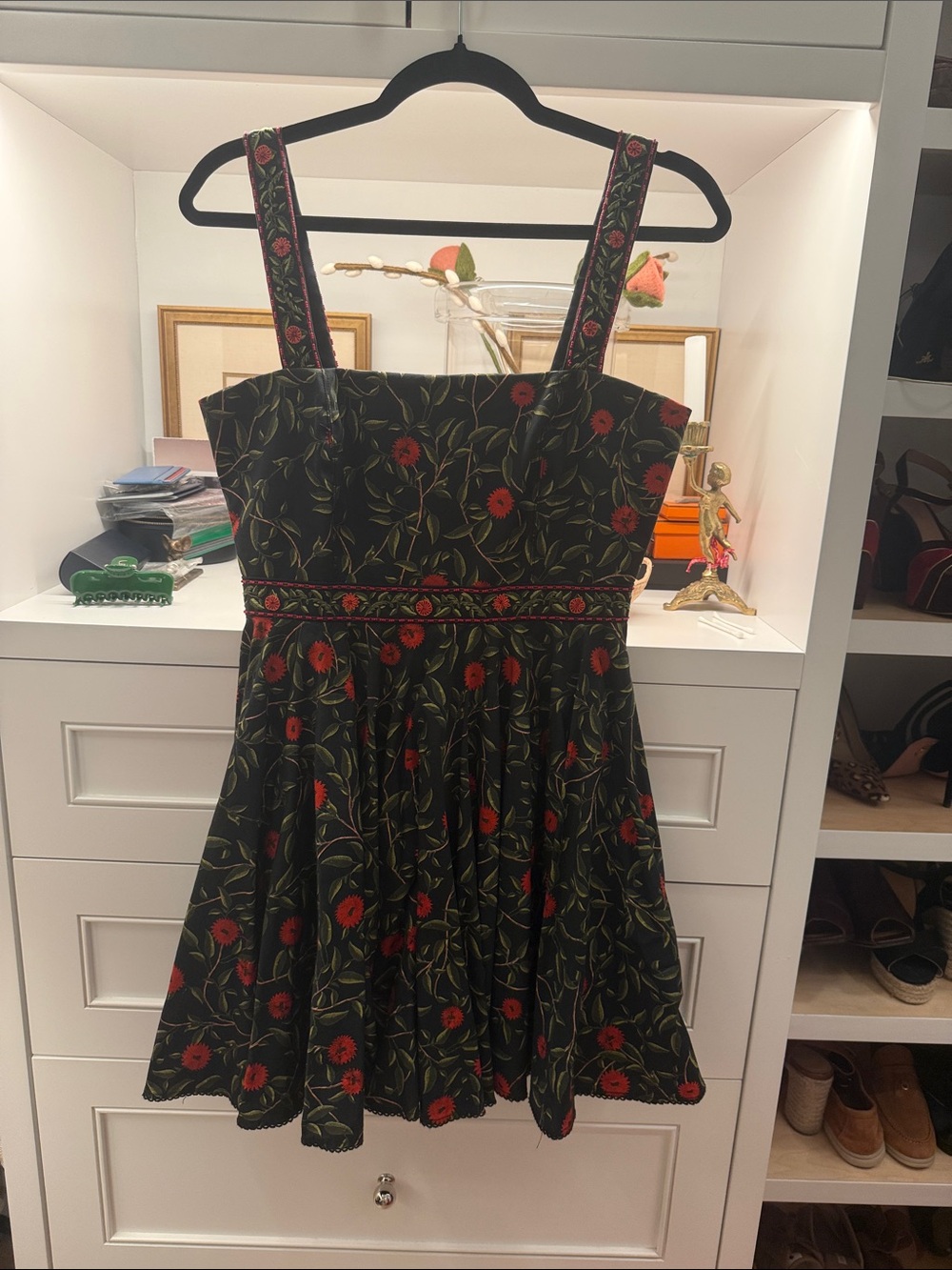 Agua by Agua Bendita Black Sundress with Red Floral Embroidery